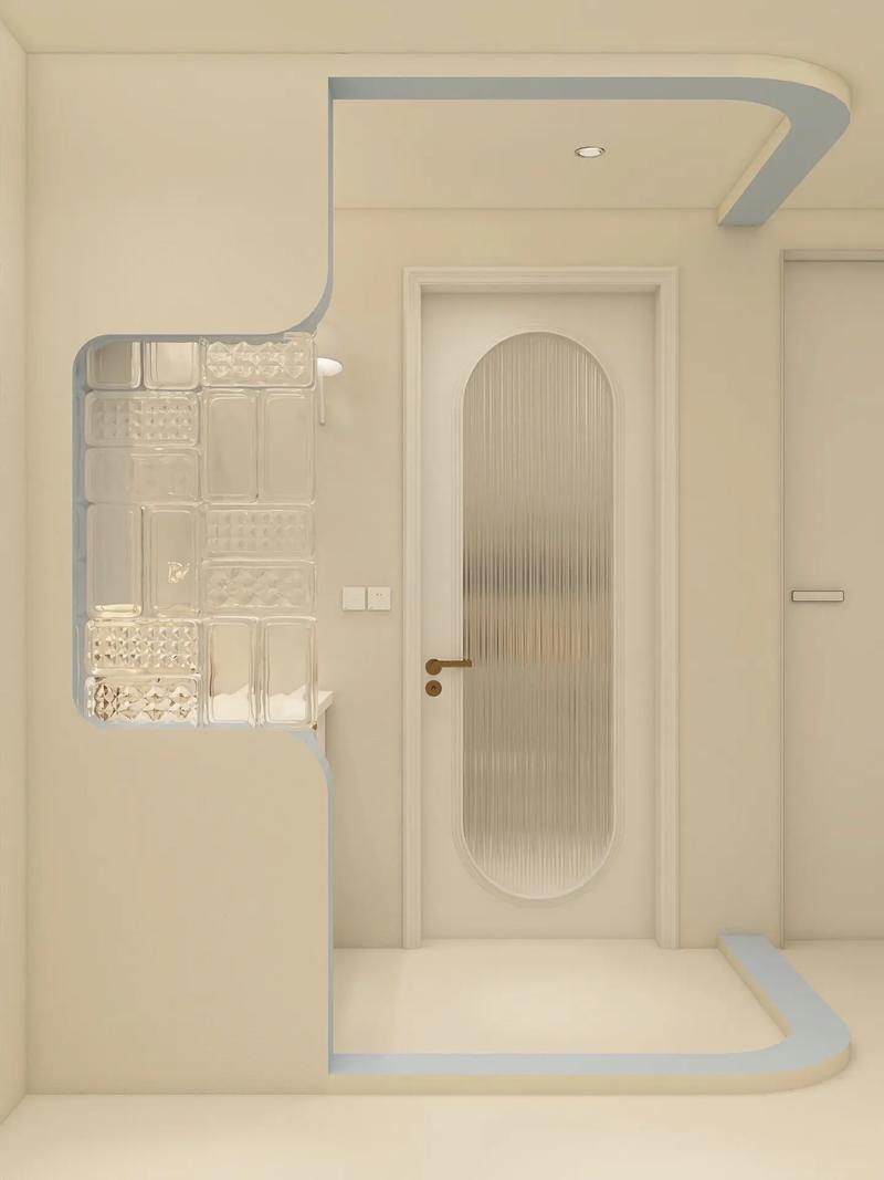 三分離的衛(wèi)生間布局,超清新的baby藍(lán)搭配奶油白墻面,舒